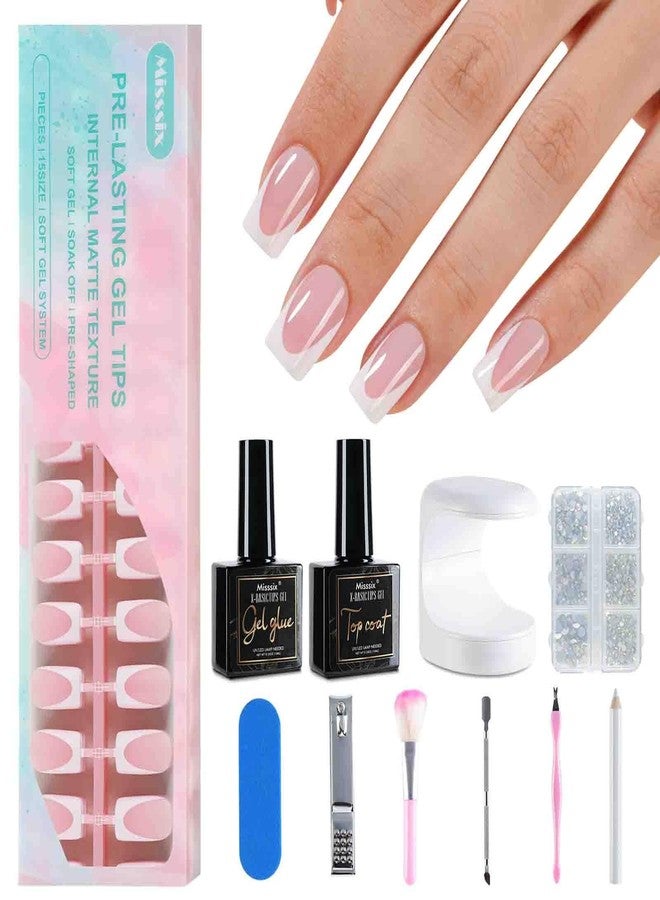 Misssix Deep French Tip Press On Nails, 160Pcs French Gel Nail Tips Short Square, Pink White Soft Gel Fake Nails, X-BASIC Tips Starter Kit for Nail Art DIY 16 Sizes - Image 1